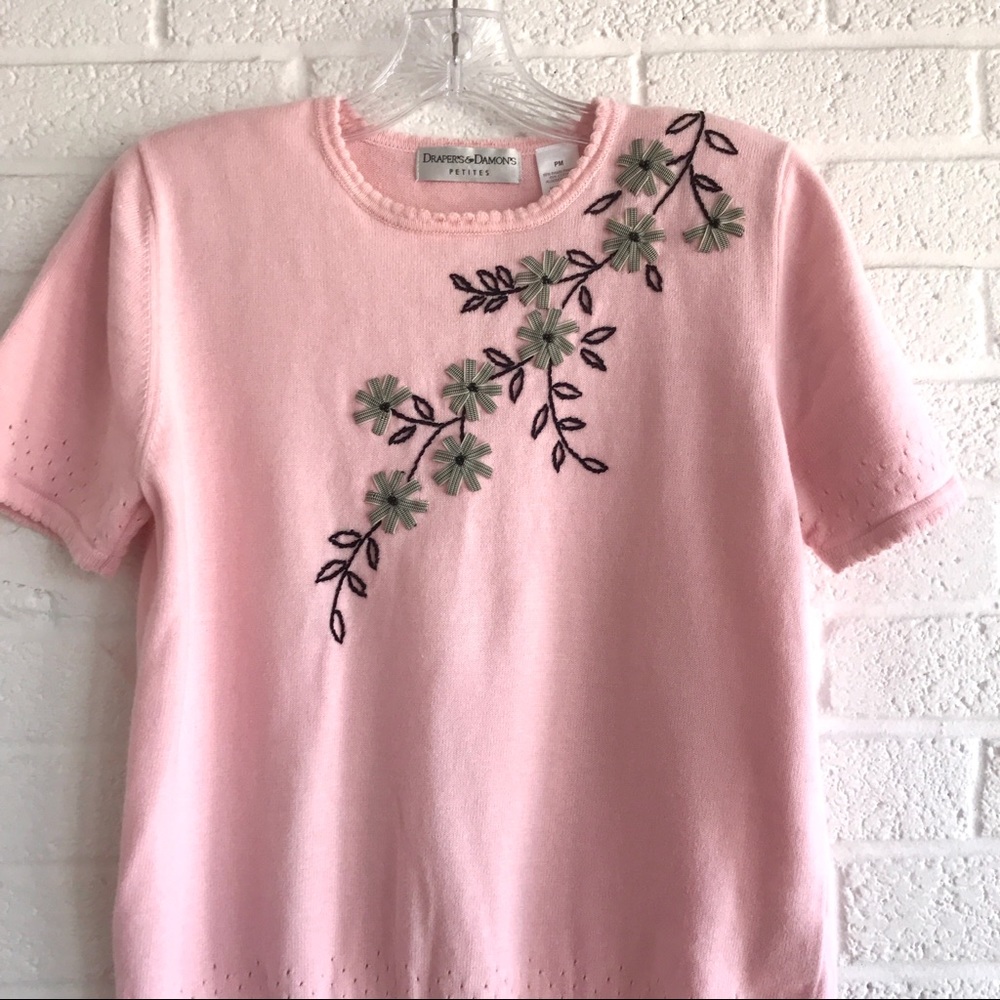 Draper’s & Damon’s Pink Sweater Knit Top Medium Vintage Short Sleeve Cottagecore - Picture 5 of 13